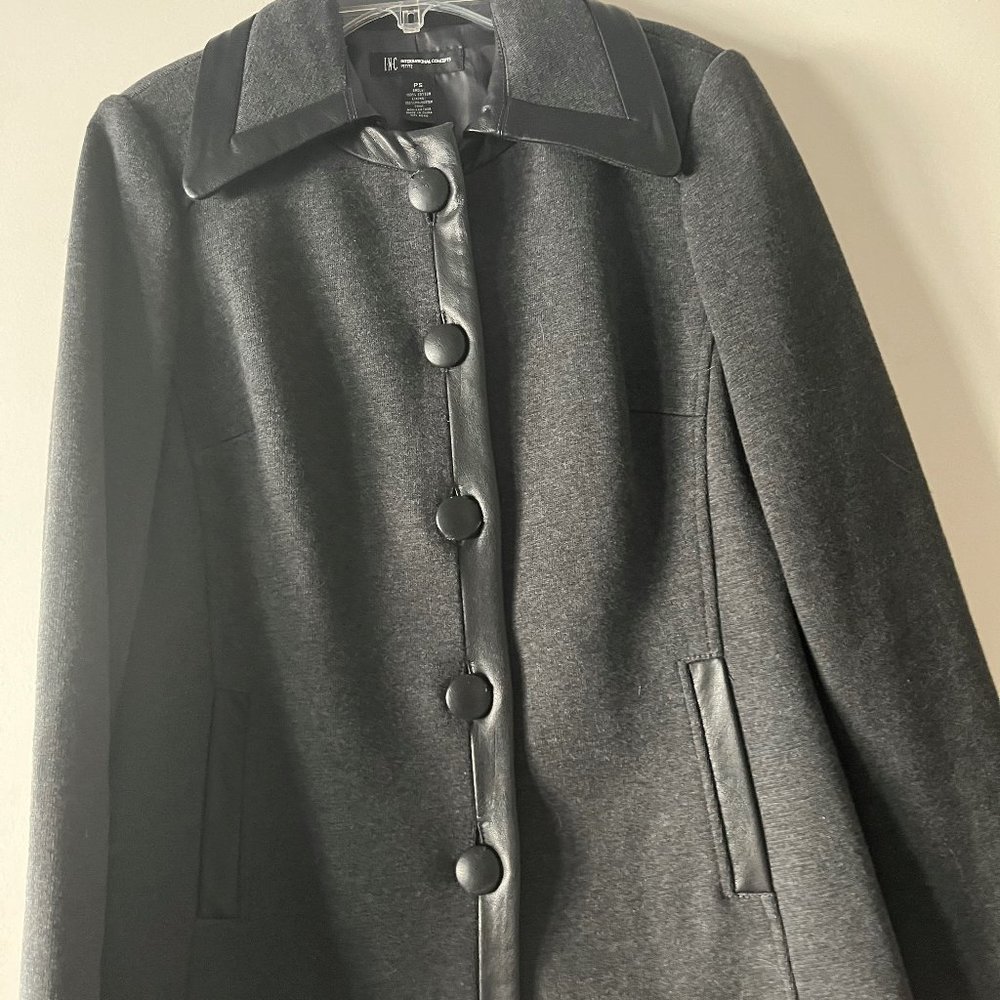 INC Gray Stretch cotton jacket with faux leather accents (never worn) Size PS
